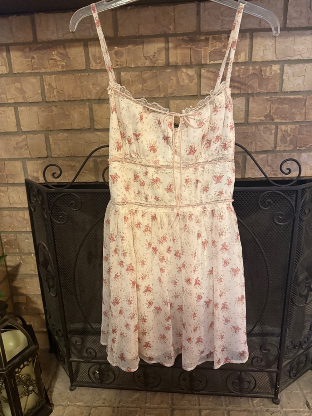 Floral Spaghetti Strap Sundress in White with Pink Floral Print